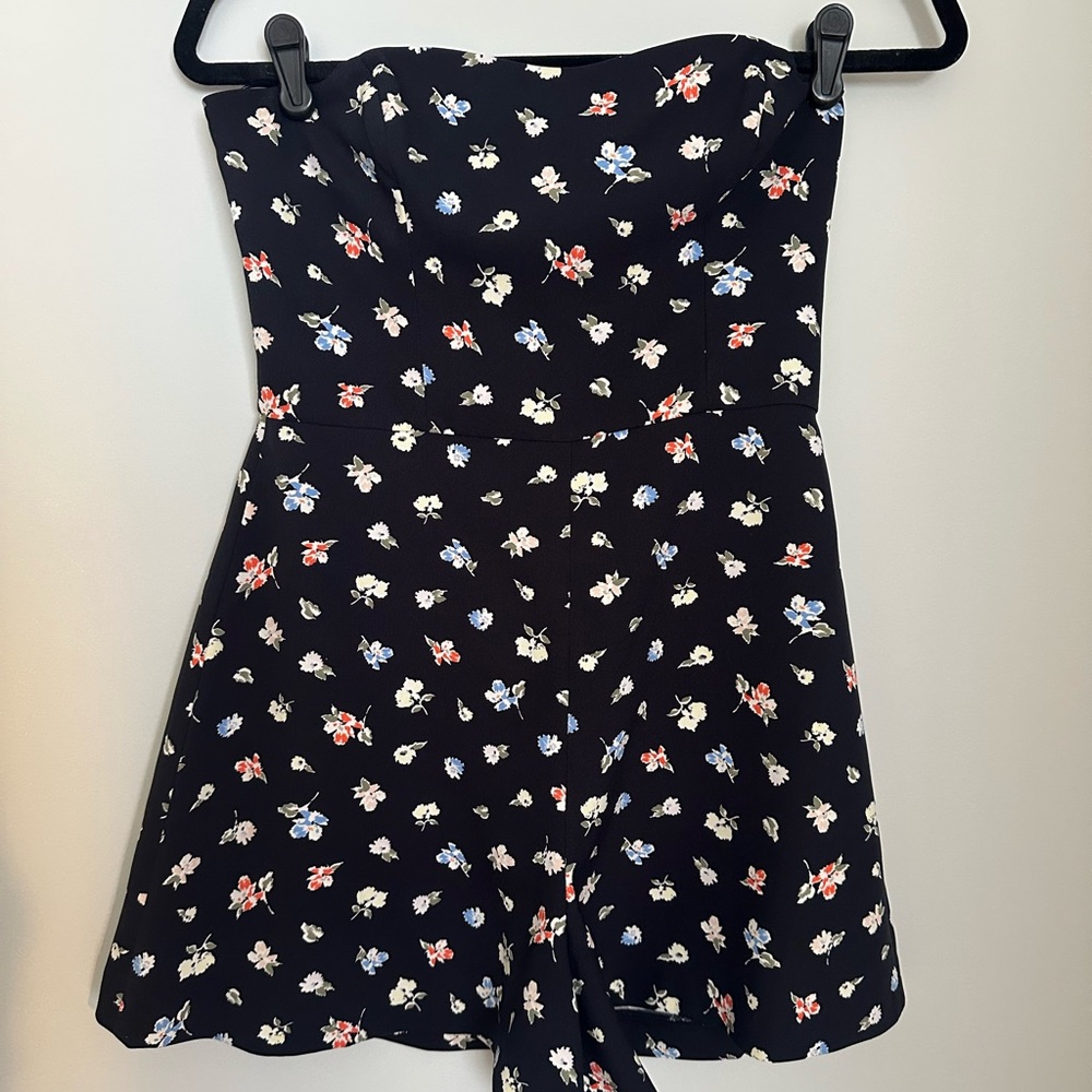 French Connection navy floral strapless romper, size US 6